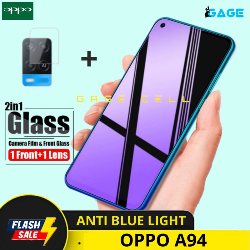 2in1 TEMPERED GLASS ANTI BLUE LIGHT FULL LAYAR OPPO A94 TG ANTI GORES RADIASI SCREEN PROTECTOR