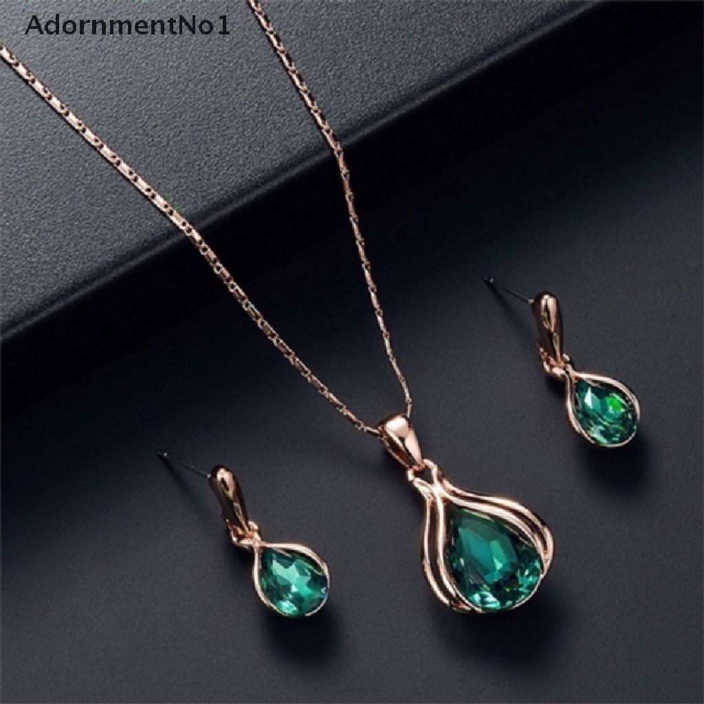 (AdornmentNo1) 3pcs / set Kalung + Anting Tusuk Gantung Hias Kristal Untuk Pernikahan