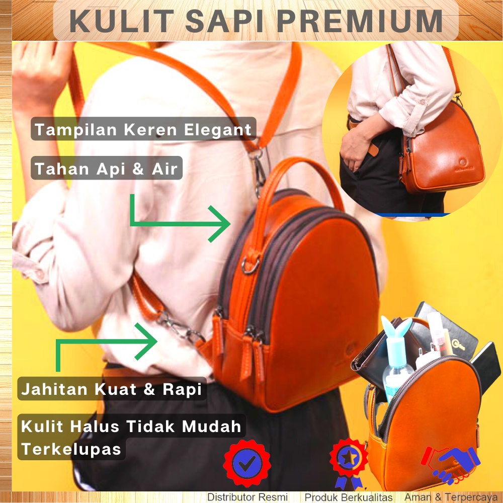 Tas Ransel Kulit Wanita Original Multifungsi Tas Selempang Kulit Wanita AR01 ERICA BAG PACK STYLISH ALICE LEATHER BAHAN KULIT SAPI ASLI GARANSI ORIGINAL