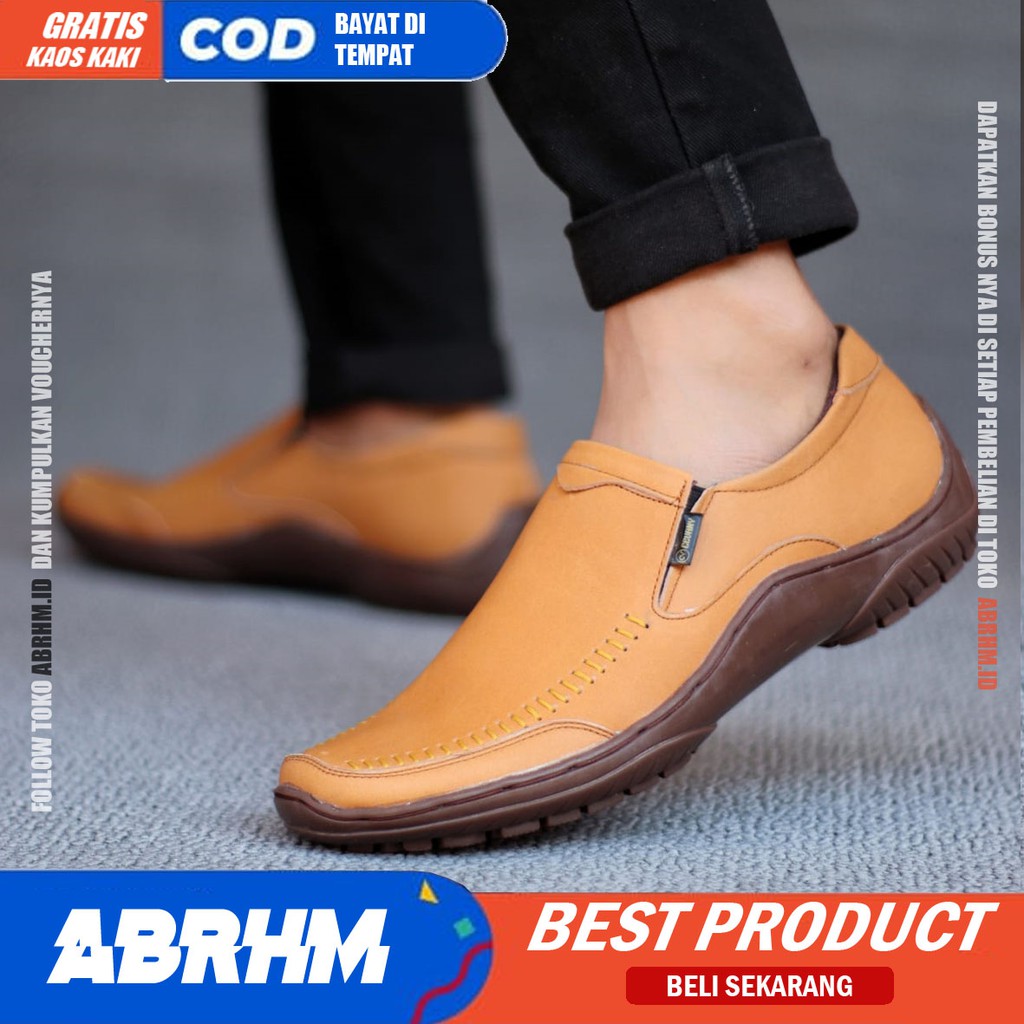 VERDIC Sepatu Casual Slip On Pria Kulit Asli Pantofel Kerja Kantor Kondangan Sepatu Kasual Cowo / Cowok Anti Slip Orignal Gaya Keren Kekinian Murah Terlaris