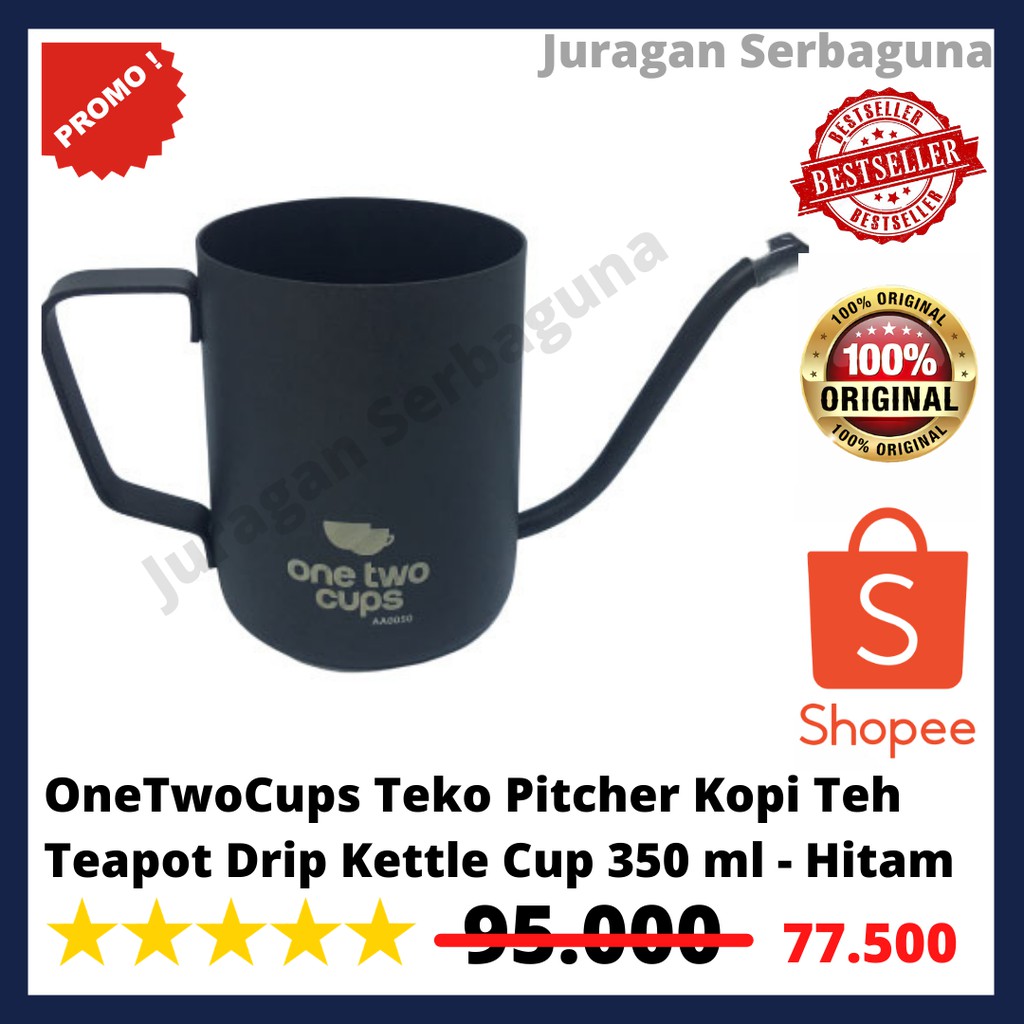 OneTwoCups Teko Pitcher Kopi Teh Teapot Drip Kettle Cup 350 ml - Hitam