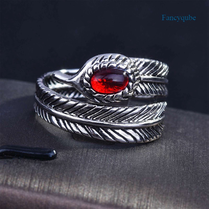 Fancyqube Fancycube Cincin Sterling Silver 925 Bentuk Bulu Aksen Ruby Handmade