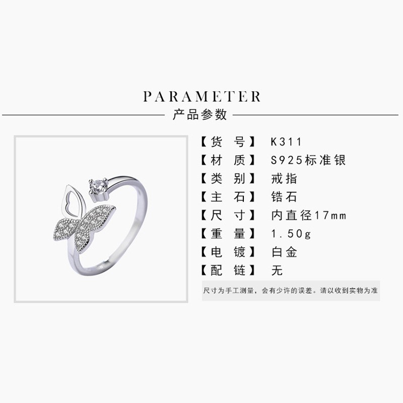 Cincin Perak Wanita Asli S925 Motif Kupu kupu Cocok hadiah RS042 Elegant