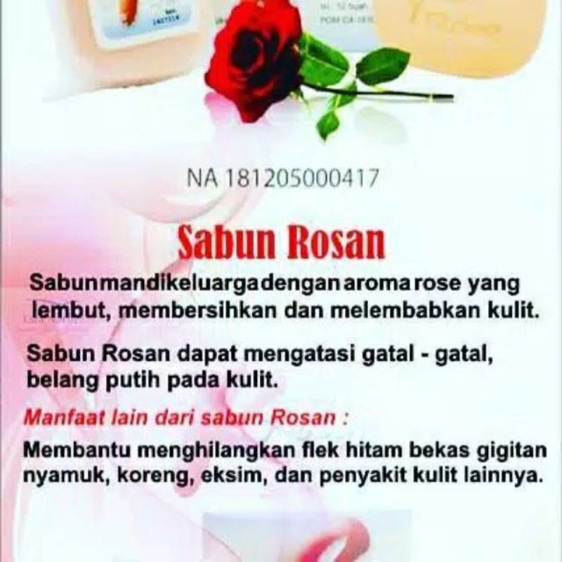 Sabun Rosan Beauty Kesehatan Kecantikan Glowing Anti Jerawat Alergi Aroma Mawar