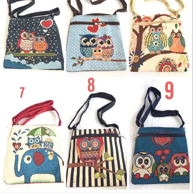 Tas selempang mini anak wanita casual OWL Gajah Thailand kanvas import