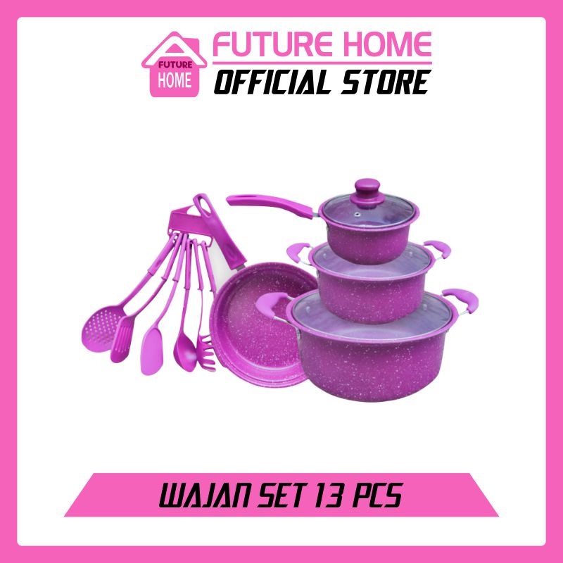 Panci Set Teflon Marble 13 Pcs Wajan Cookware Set Tutup Kaca Warna Biru Ungu Tosca multifungsi