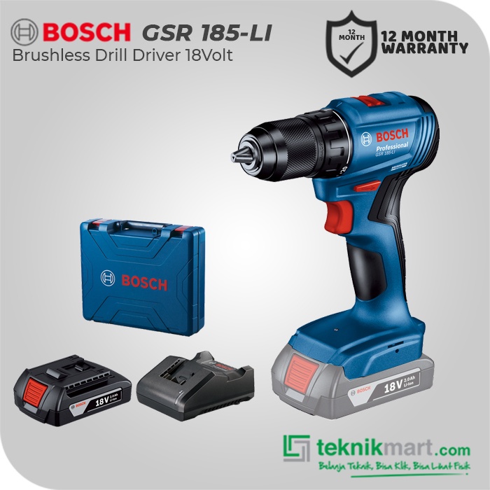 Bosch Brushless Drill Driver / Bor Obeng Baterai 18Volt GSR 185-LI