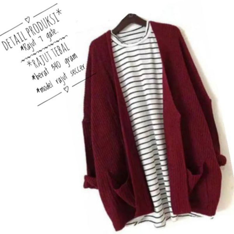 OVERSIZE LAVELLA PREMIUM CARDIGAN RAJUT TEBAL-Marun