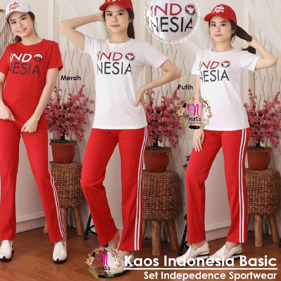 ★★★ NCB RED Indonesia SET kaos Indonesia Setelan Baju senam merah putih Olahraga Zumba Fitness Gym W