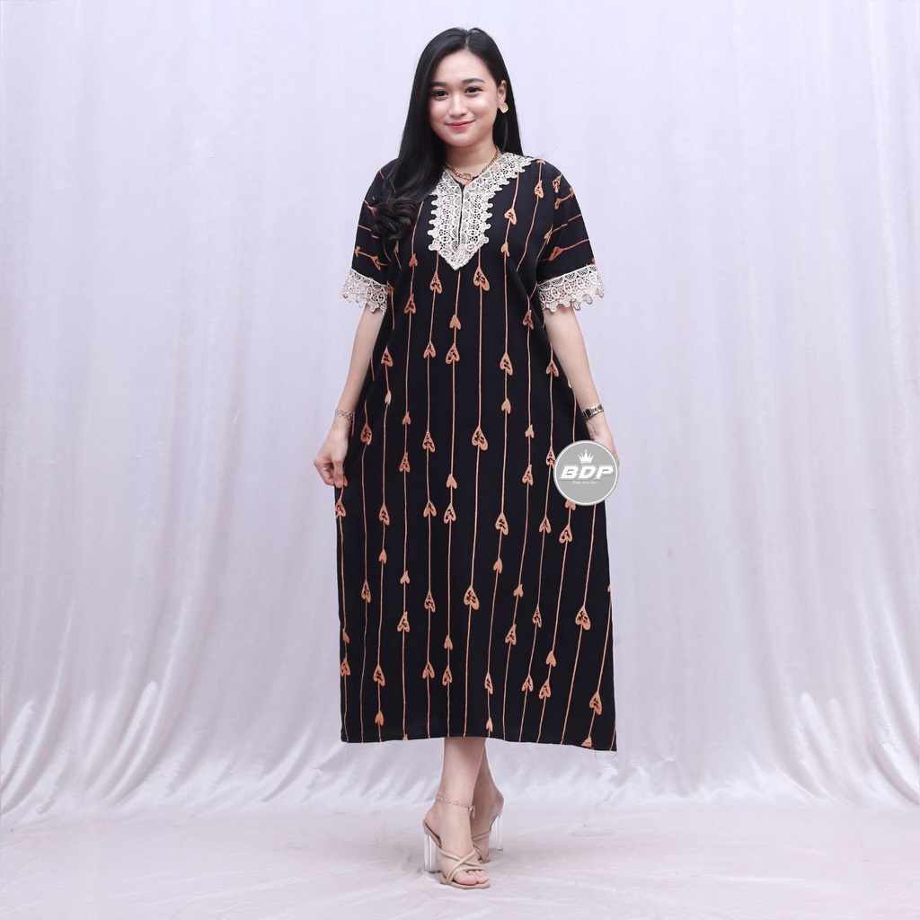 Dianputri - Daster Arab Zeema | Rayon Super Grade A | Resleting Depan Busui | Renda Milo Ori-cinta hitam