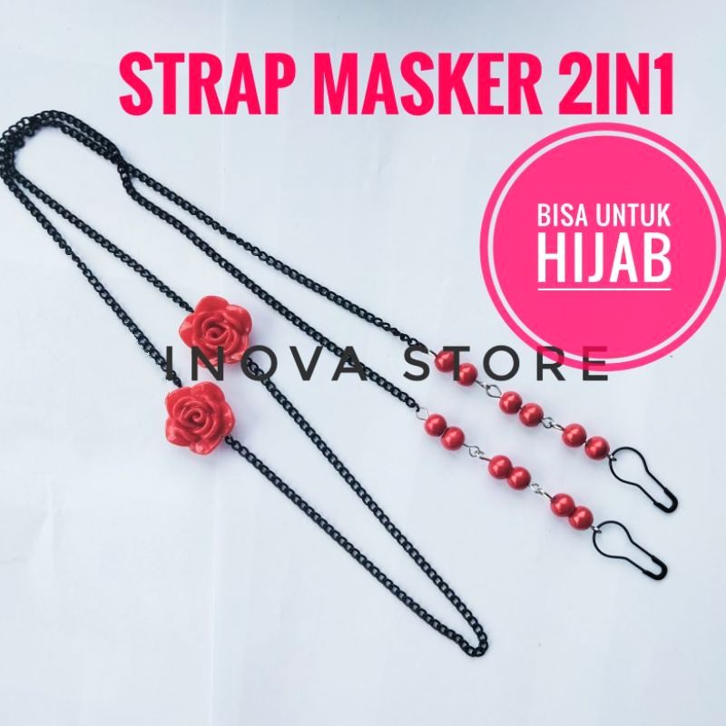 NEW strap masker hijab 2 in 1 fallin mutiara sesuai warna mawar / konektor masker / strap masker hijab Pengait Masker