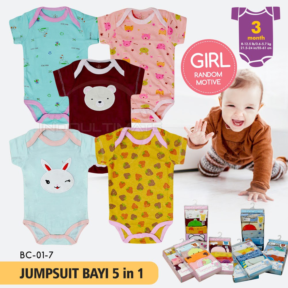 5Pcs Jumsuit Bayi Lengan Pendek BC-01-7 Jumper Bayi Bodysuit Bayi Jumpsuit Anak Bayi Baju Tidur Bayi-1