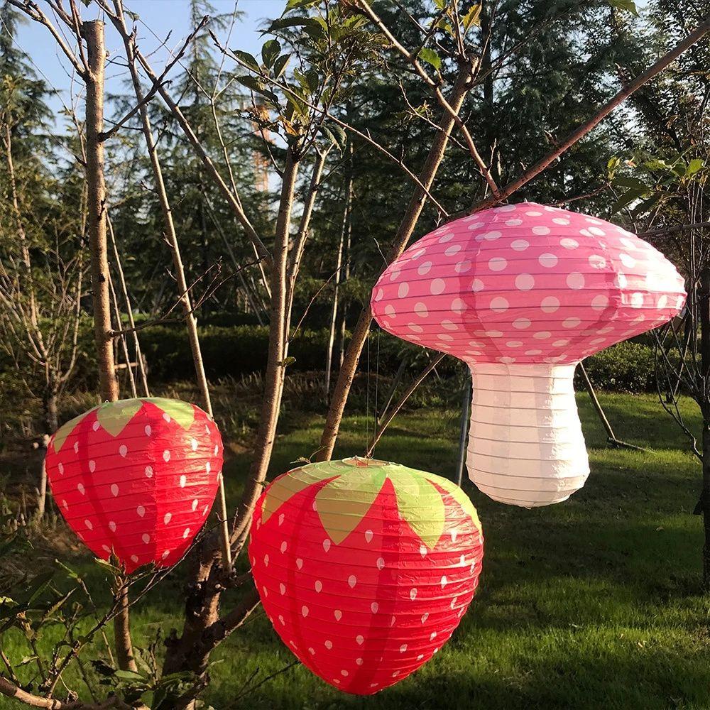 [Elegan] Lentera Kertas Dekorasi Pesta Perlengkapan Liburan 3D Strawberry Mid Autumn Birthday Special-shaped Festival Lantern