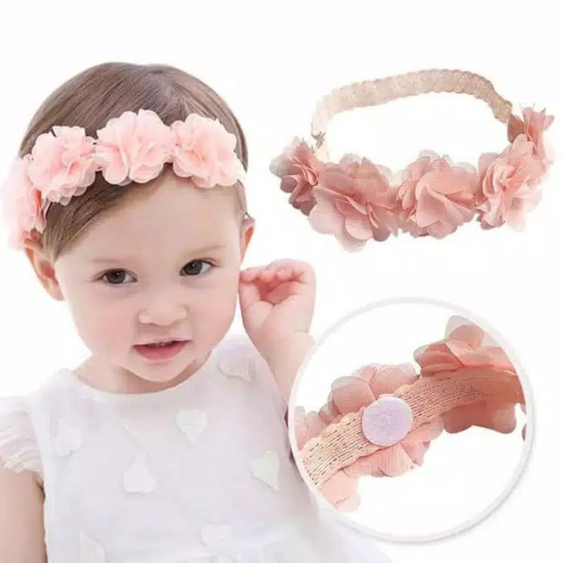 Bandana Ribbon pink Baby Girl bando anak perempuan cewek headband