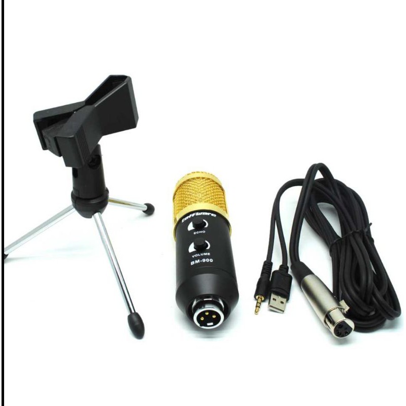 Microphone BM-9001 + Mini Tripod1 + USB +  AUX 3.5mm Audio Cable 2.5 Meter + Windfoam