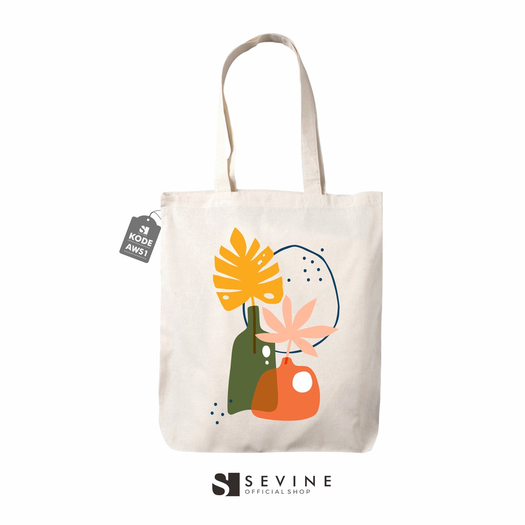 Sevine Tote Bag Resleting Tas Wanita Totebag Custom Tropical Nordic Series - AWS