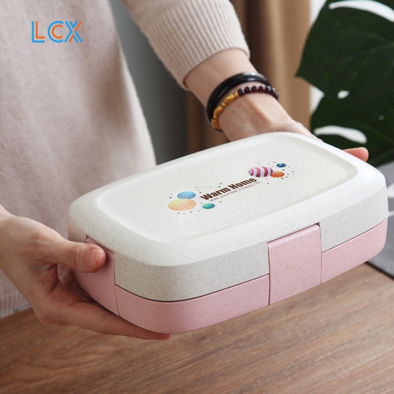 LCX Tempat makan/Lunch Box Jerami Gandum Kotak Makan Bento Anti Tumpah Single-Layer Kotak Bekal Tempat Makan