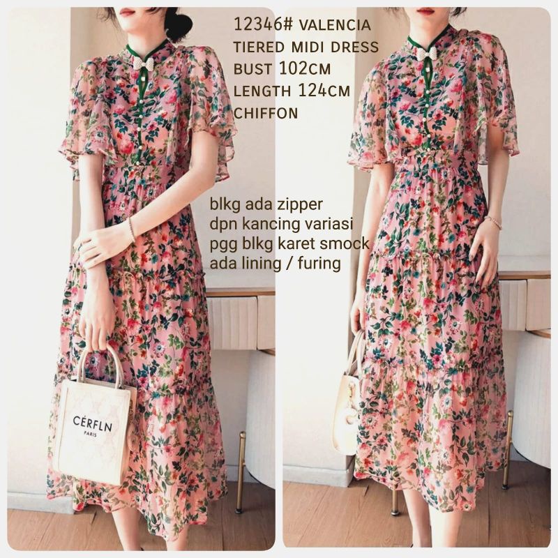 MDLV ~ 12346# Valencia Tiered Midi Dress Dress Cheongsam Flower Fashion Import