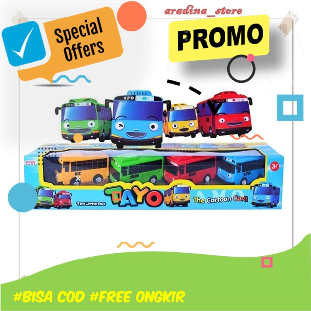 Mobil Tayo Mainan Anak Bus Tayo Besar Mini Set Isi 4 Pcs PULL BACK Mobil Bis Tayo Kecil Car Murah