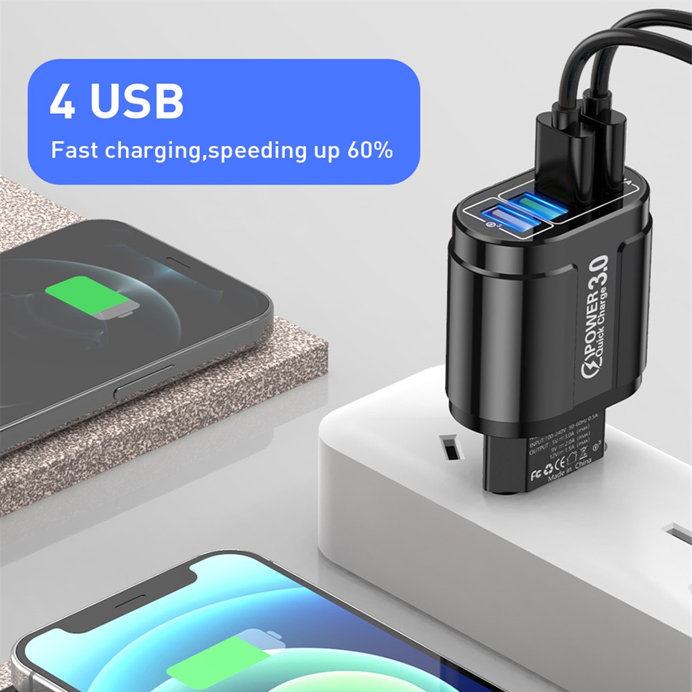 48W 4 Ports EU/US USB Charger/QC 3.0 Mobile Phone Fast Charger