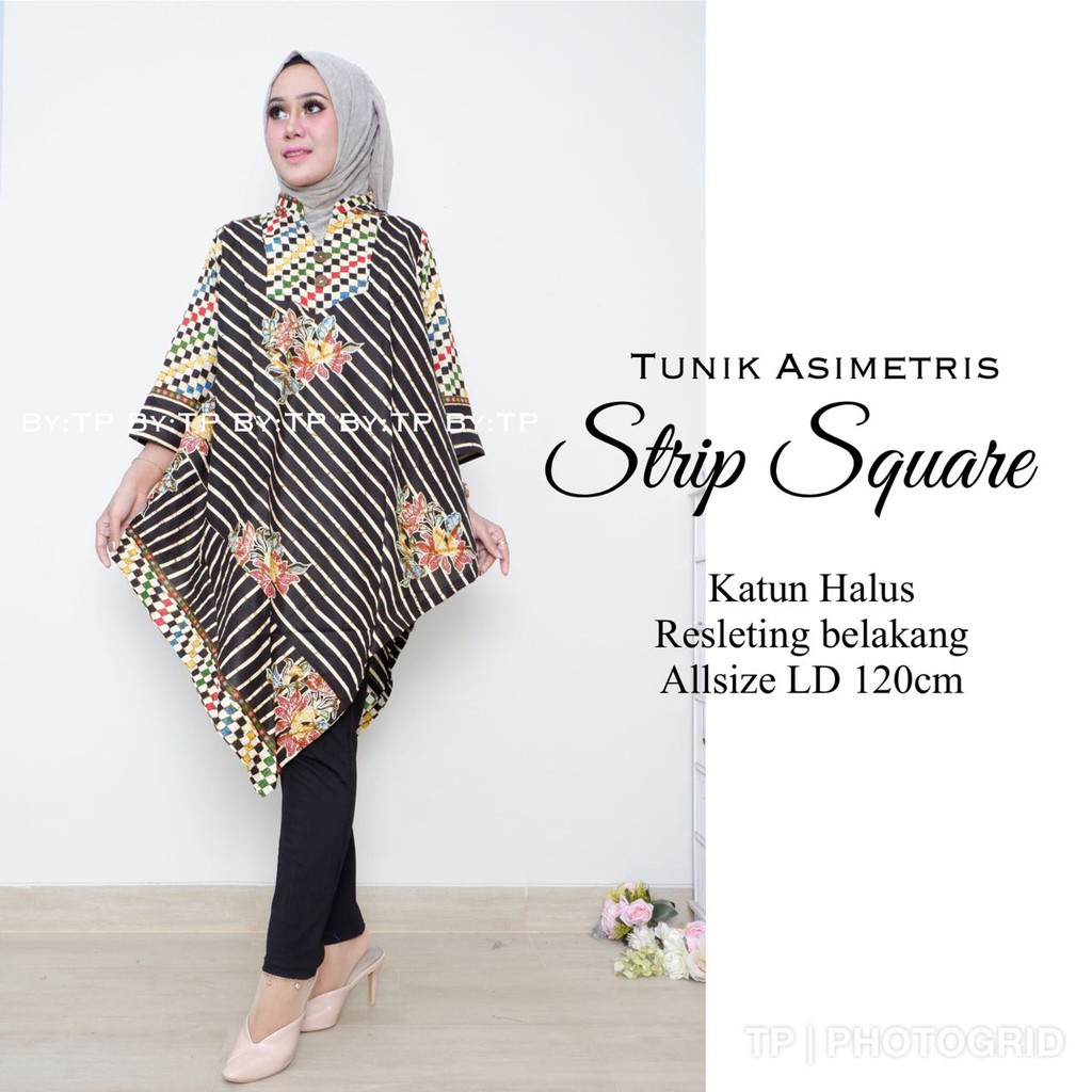 Tunik Asimetris Strip Square Baju Batik Batik Modern Tunik Batik Batik Solo Shopee Indonesia