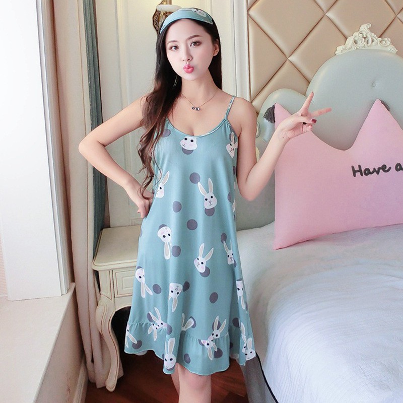 BAJU TIDUR DRESS PIYAMA IMPORT PREMIUM IMUT BANYAK MOTIF-Rabbit Hijau