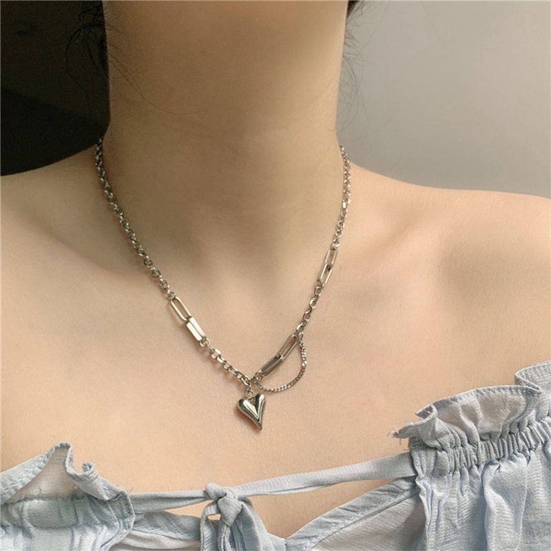 Kalung Rantai Klavikula Bahan Stainless Steel Warna Emas Untuk Wanita