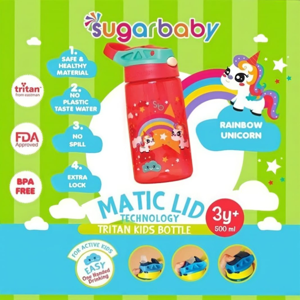 Sugarbaby Matic Lid Technologi Tritan Kids Bottle 3y+ 500ml - TKBML500