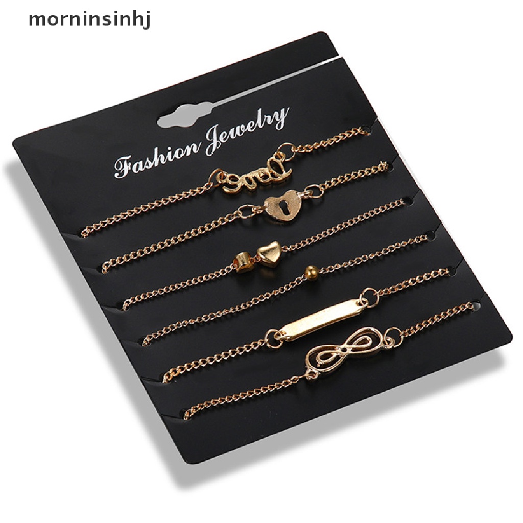 Mornin 6pcsset Gelang Kaki Rantai Multisusun Pendan Infinityhati Gaya Boho