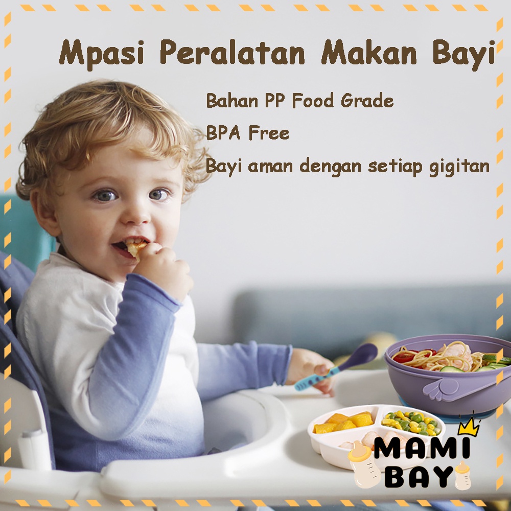 Mamibayi Mangkok bayi anti tumpah/Mangkok sendok garpu bayi set