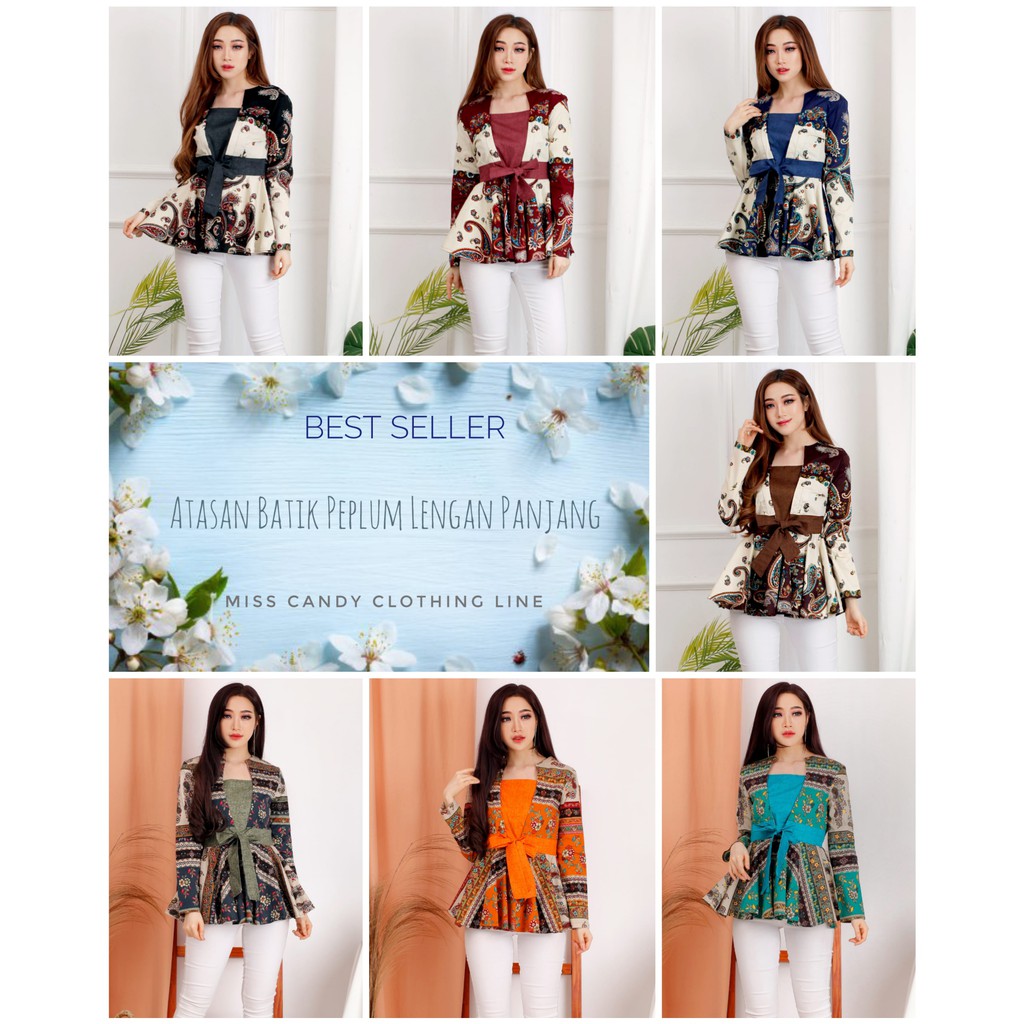 Atasan Batik Wanita / Atasan Batik Modern / Atasan Batik Kerja Model Peplum Tgn Pjg