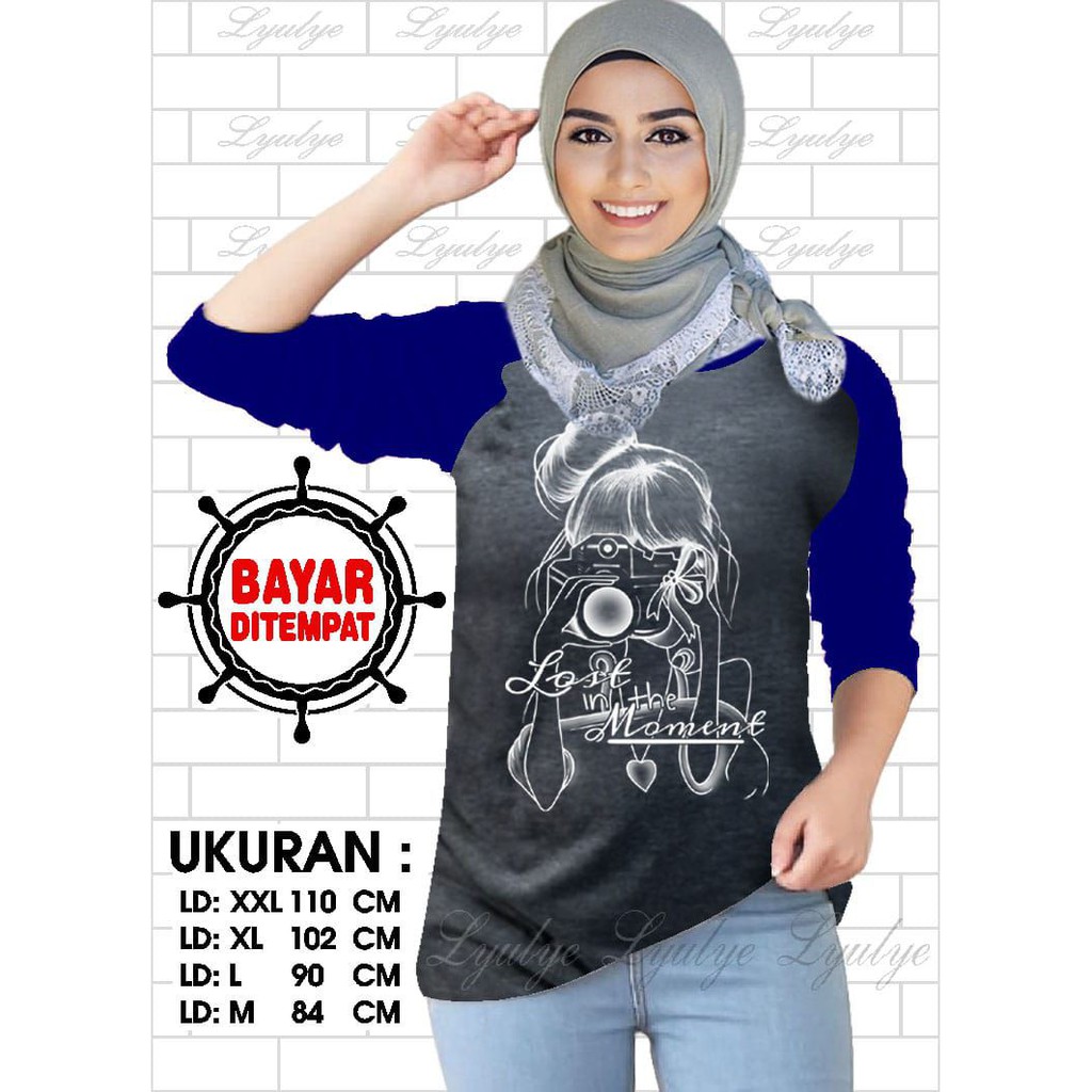 Kaos Raglan (C.KAMERA)/Kaos Wanita Lengan 3/4/ Kaos Wanita/ Kaos Cewek/ Kaos Oblong/Misty