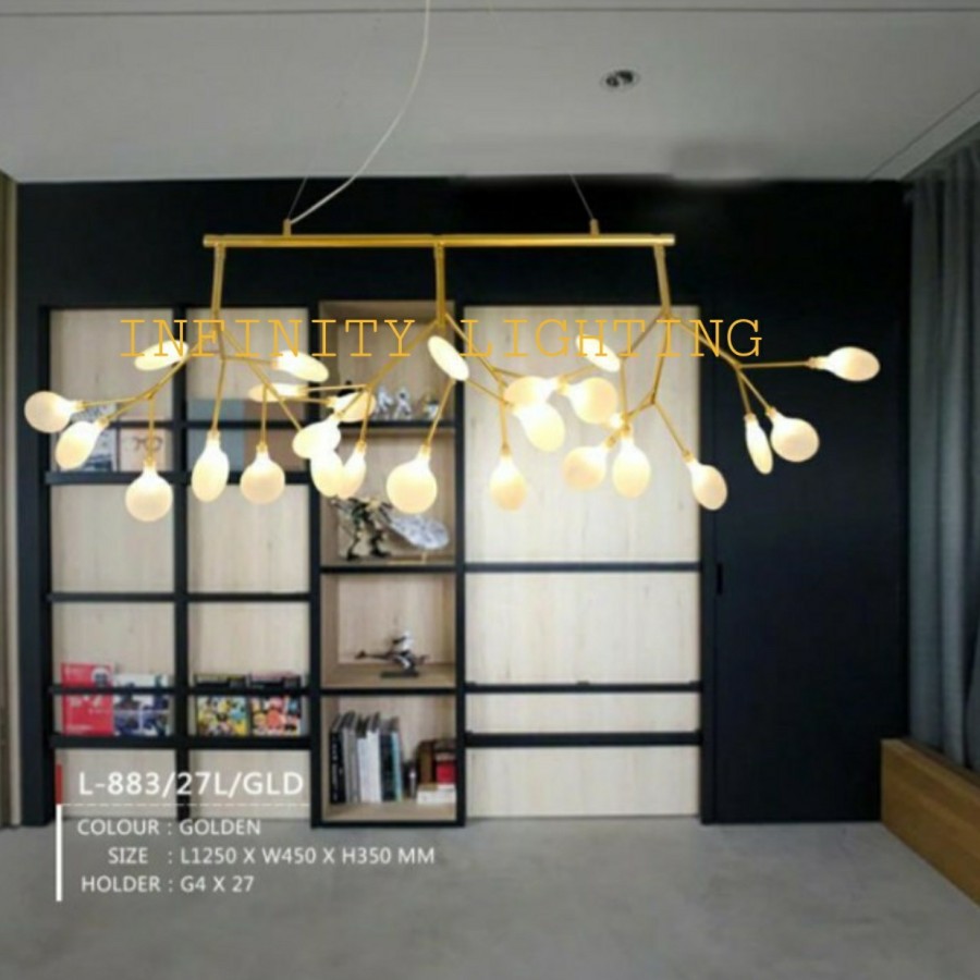 LAMPU GANTUNG RANTING DAUN MINIMALIS 27 LAMPU GOLD