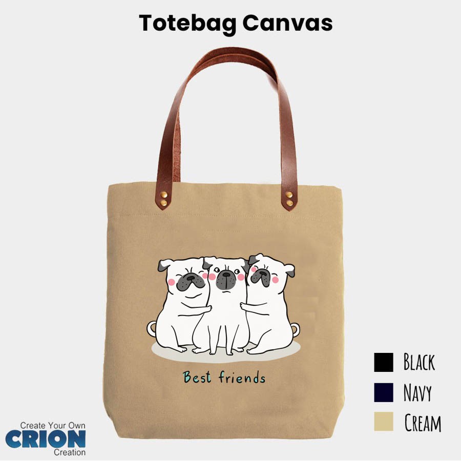 Totebag Canvas Synthetic Leather Strap Friendship Animal Series - By crion