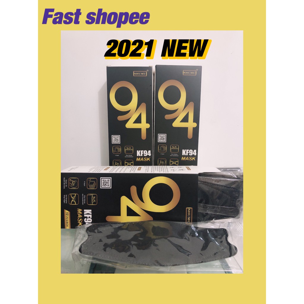 Masker KF94 HITAM HIJAB SHUMU Mask KF 94 isi 10 Pcs-HITAM  - Hitam