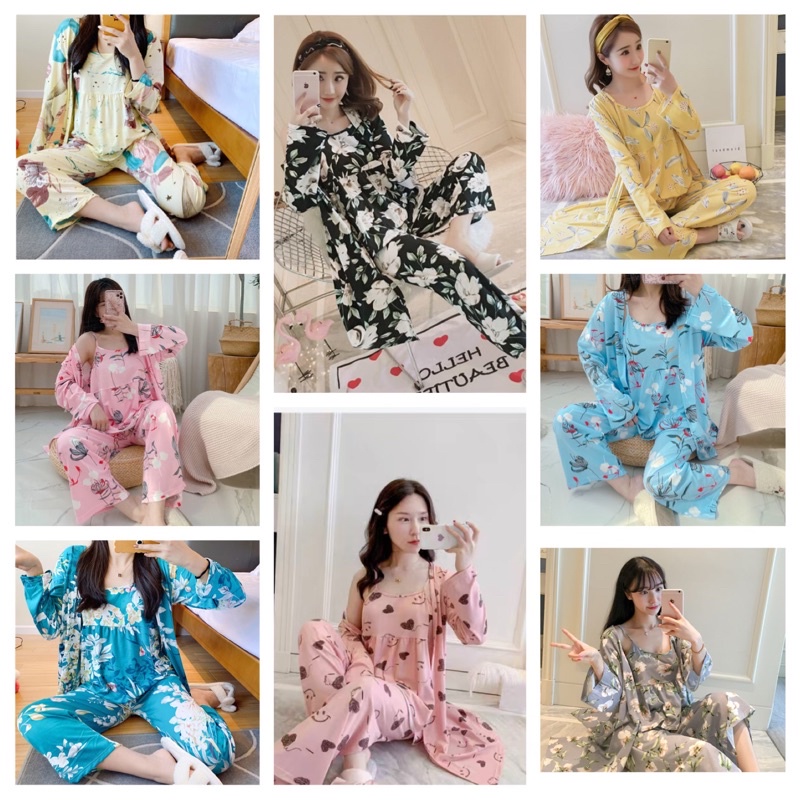 KZ_Stelan kimono 3in1 pp import / set baju tidur kimono 3in1 pp kekinian / Stelan kimono pp terbaru