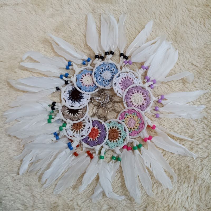 Dreamcatcher / rajut / macrame / 6cm&amp;12cm / hiasan dinding / Gantungan Mobil / Penangkap mobil / Bulu