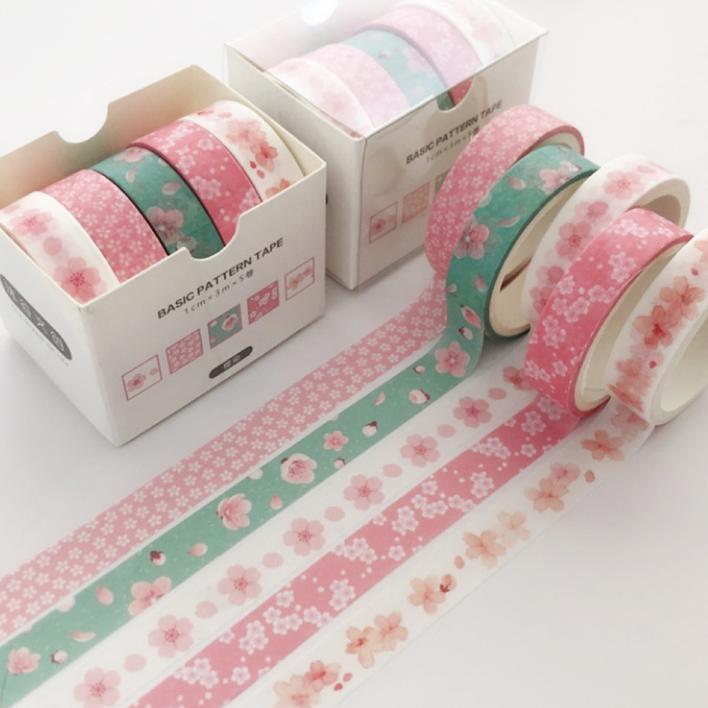 5 Roll / Pak Tape / Selotip Washi Motif Bunga Gaya Jepang Panjang 3m Untuk Dekorasi Diary / Sekolah Diy