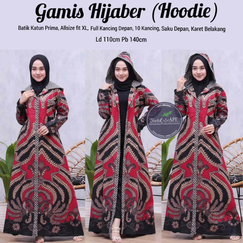 COUPLE GAMIS OUTER HIJABER LONG HOODIE TIGA NEGRI  BATIK TRADITIONAL BUTIK KEMEJA JUMBO 5L 30CM