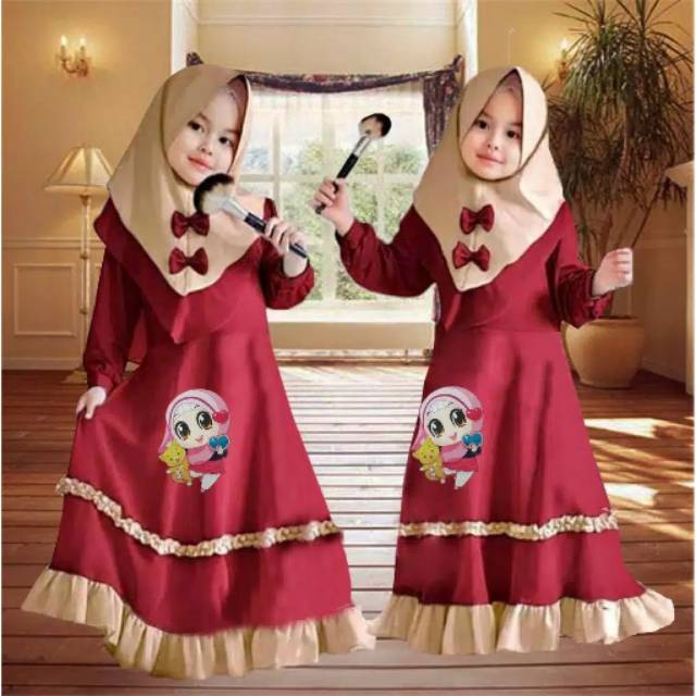 Gamis Syari Anak Asdf Putih Benhur Biru Tosca