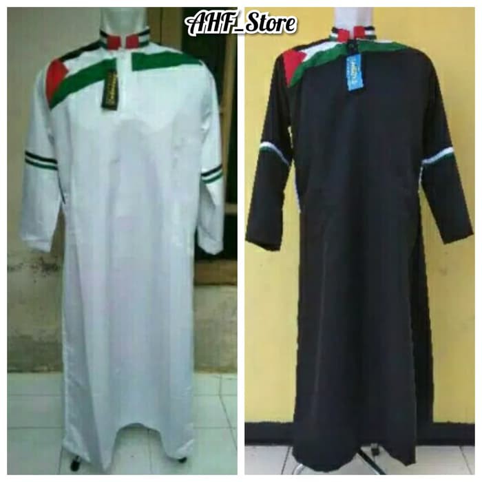 Jubah palestina - baju gamis muslim pria remaja dewasa putih dan hitam