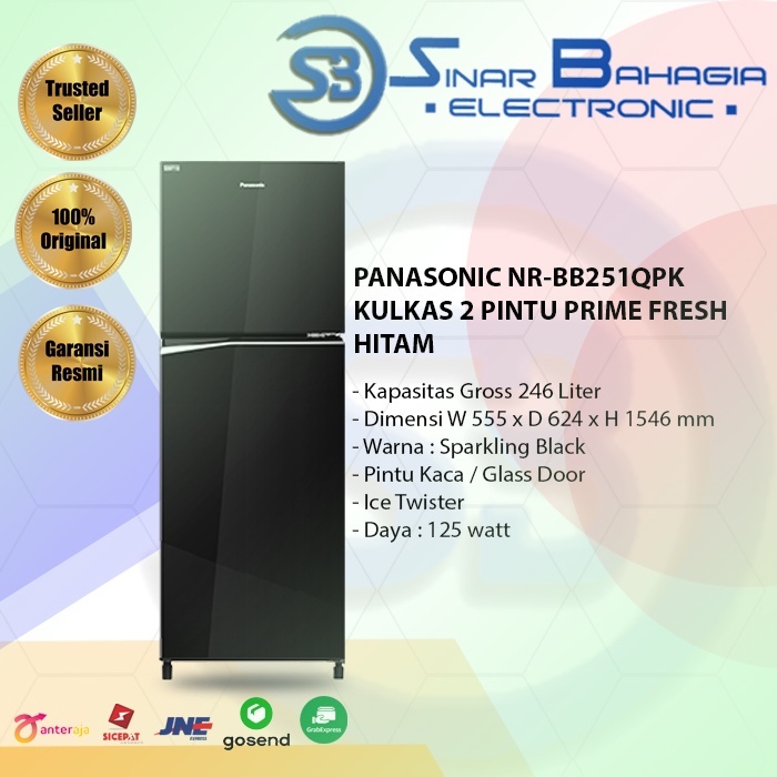 PANASONIC NR-BB251QPK KULKAS 2 PINTU PRIME FRESH HITAM ( NEW) ( KHUSUS BANDUNG)