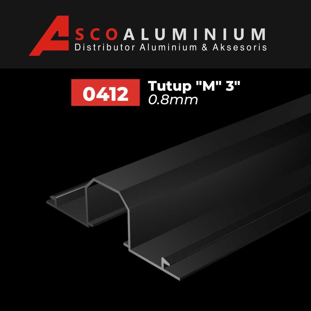 Aluminium Tutup "M" Profile 0412 kusen 3 inch