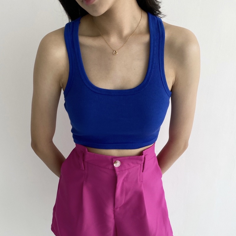 OLLA TOP - POSHA Ribbed Knit Square Tank Tanktop Summer Kotak Atasan Crop Top Stretch Rib Ribbed Knit