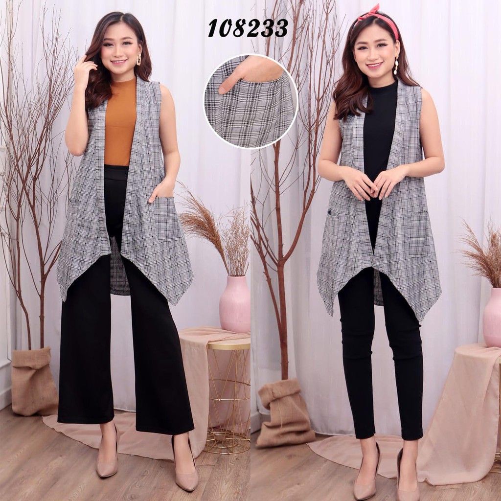 Myco Vest wanita corak Kotak | Tanpa Lengan | Cardigan wanita