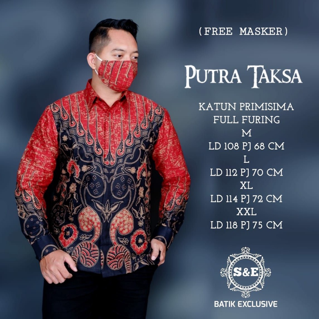 Kemeja Batik Pria Terbaru Warna Merah Baju Batik Moderen Batik ORI Solo Batik Warna Merah Taksa