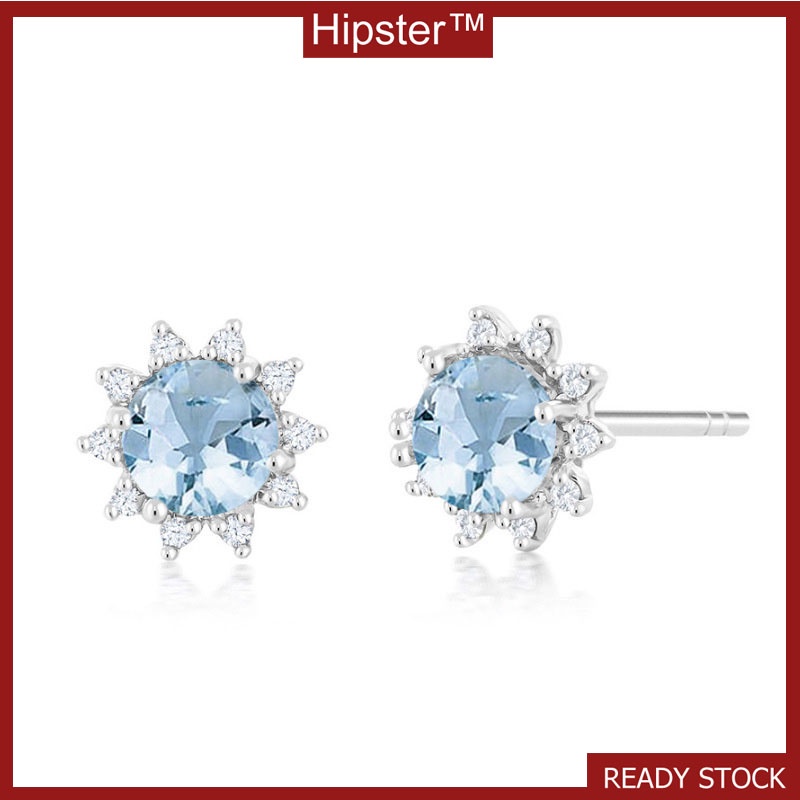 Hot Sale Light Luxury Ins Style Ocean Heart Sapphire Stud Earrings