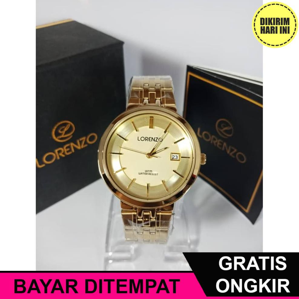(BAYAR DITEMPAT) OE4514 JAM TANGAN LORENZO 1071 COUPLE FULL GOLD ORIGINAL