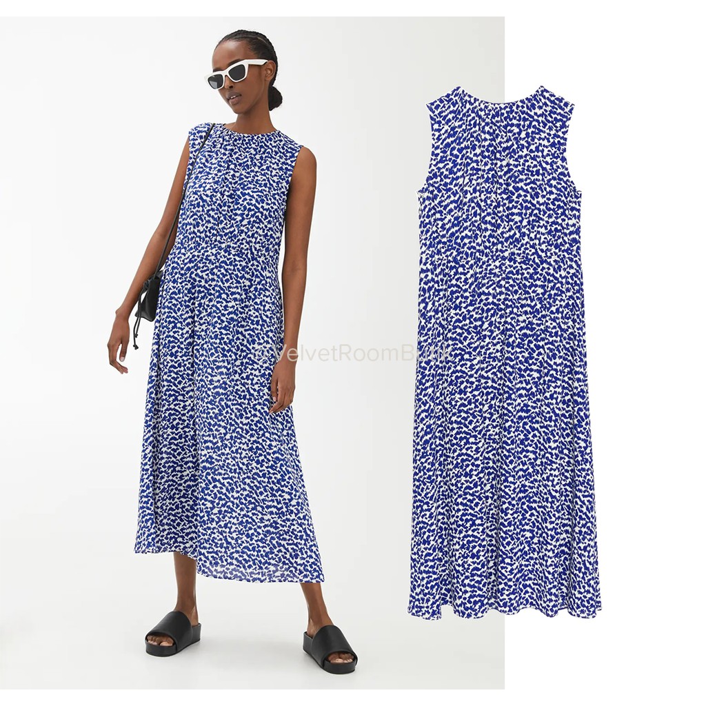 Dress ARKET Printed - VRAR27 size 4 - Maxi Dress Biru Tanpa Lengan