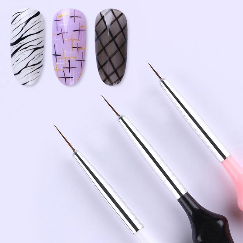 3 Pcs UV Gel Liner Brush Set 7mm 9mm 11mm Painting Acrylic Pen Gourd Handle Nail Art Tool